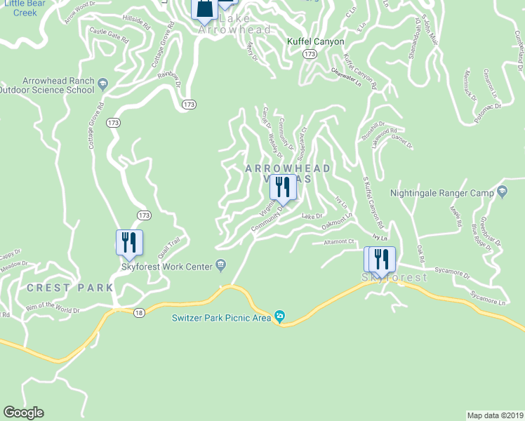 map of restaurants, bars, coffee shops, grocery stores, and more near 798 Virginia Court in San Bernardino