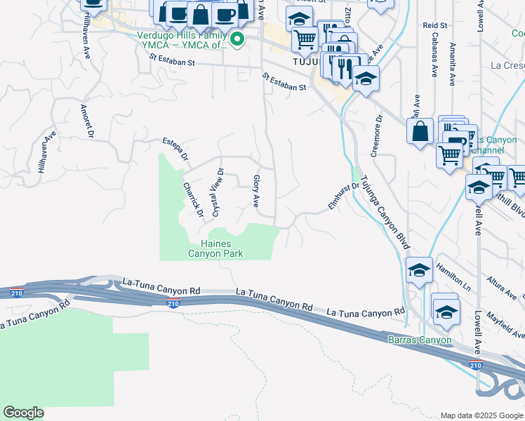 map of restaurants, bars, coffee shops, grocery stores, and more near 9336 Glory Avenue in Los Angeles