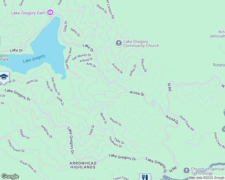 map of restaurants, bars, coffee shops, grocery stores, and more near 24960 Saxon Drive in Crestline