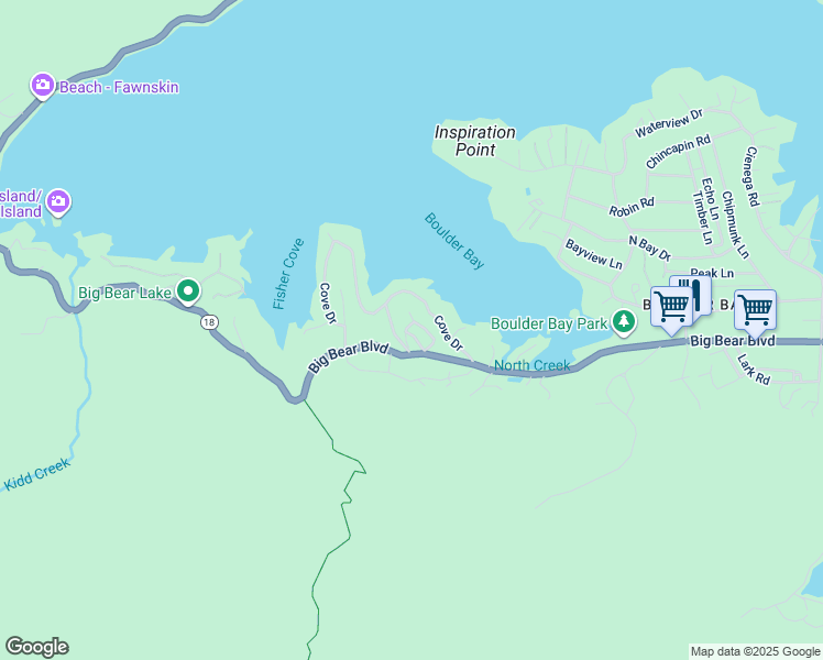 map of restaurants, bars, coffee shops, grocery stores, and more near 793 Rayo Lane in Big Bear Lake