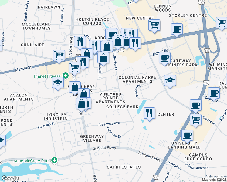 map of restaurants, bars, coffee shops, grocery stores, and more near 4918 Franklin Avenue in Wilmington