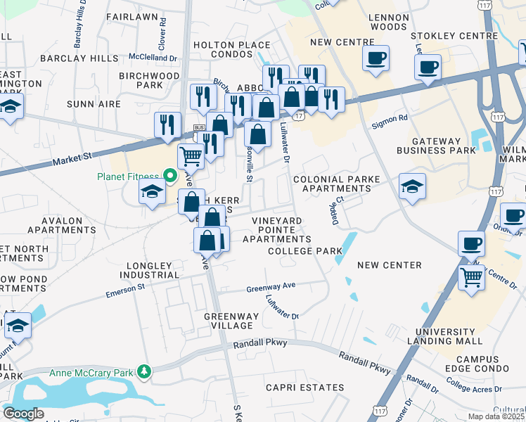 map of restaurants, bars, coffee shops, grocery stores, and more near 4904 Franklin Avenue in Wilmington
