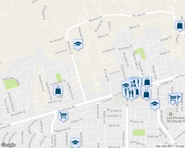 map of restaurants, bars, coffee shops, grocery stores, and more near 2 Wilden Drive in Camarillo
