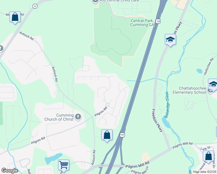 map of restaurants, bars, coffee shops, grocery stores, and more near 2945 Centerglen Lane in Cumming