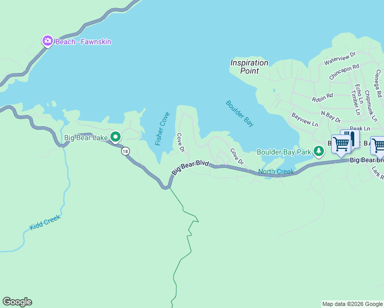 map of restaurants, bars, coffee shops, grocery stores, and more near 38606 Talbot Drive in Big Bear Lake