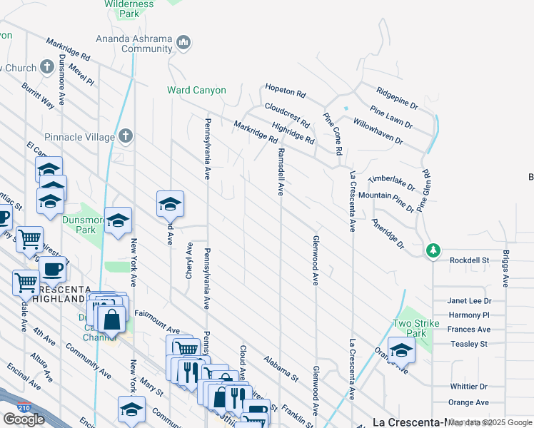 map of restaurants, bars, coffee shops, grocery stores, and more near 3033 Frances Avenue in La Crescenta-Montrose
