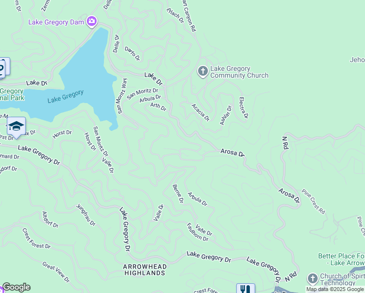 map of restaurants, bars, coffee shops, grocery stores, and more near 24910 Saxon Drive in Crestline