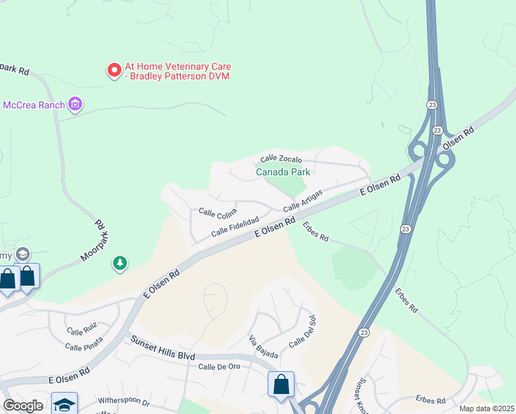 map of restaurants, bars, coffee shops, grocery stores, and more near 1512 Calle Artigas in Thousand Oaks