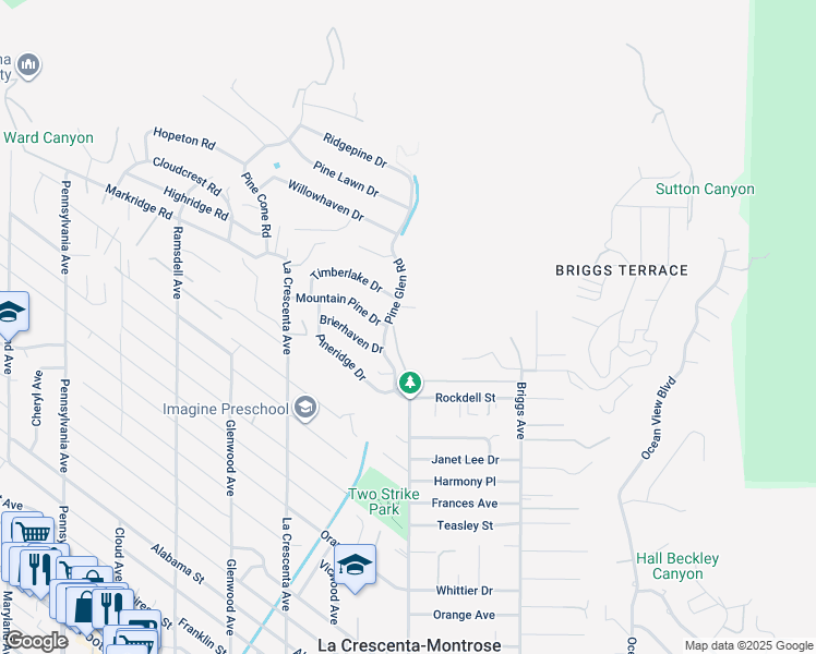 map of restaurants, bars, coffee shops, grocery stores, and more near  in La Crescenta-Montrose
