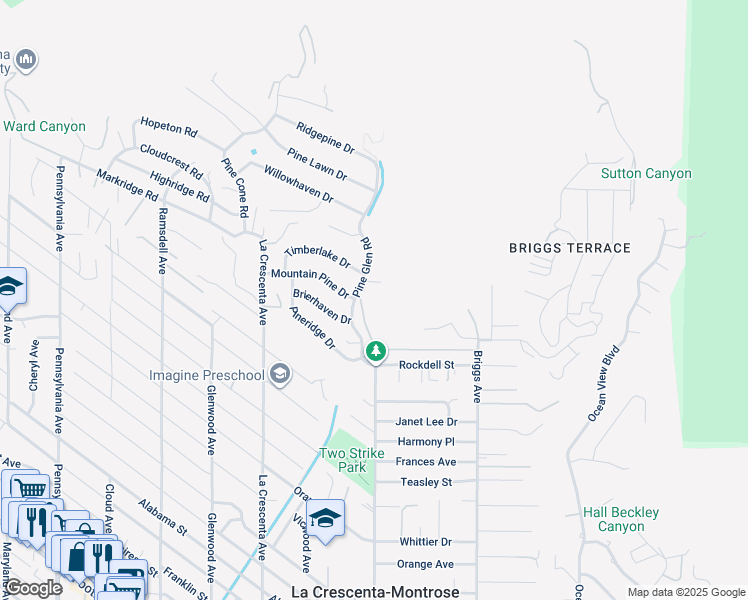 map of restaurants, bars, coffee shops, grocery stores, and more near  in Glendale