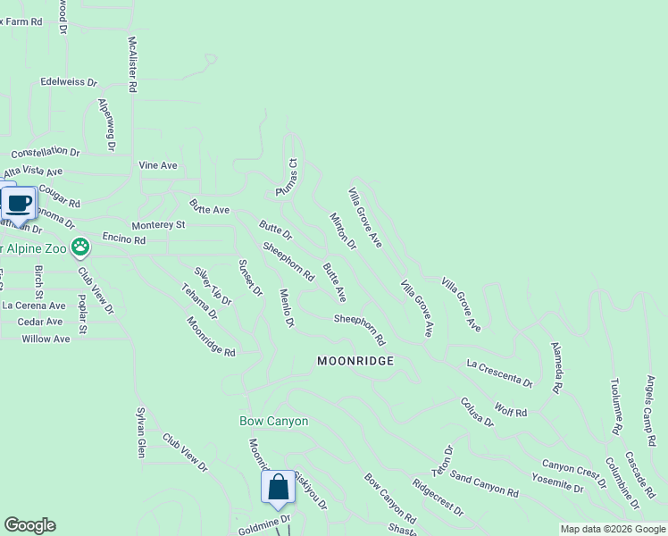 map of restaurants, bars, coffee shops, grocery stores, and more near 694 Butte Avenue in Big Bear