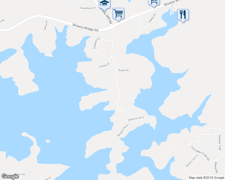 map of restaurants, bars, coffee shops, grocery stores, and more near 6305 Little Mill Road in Gainesville