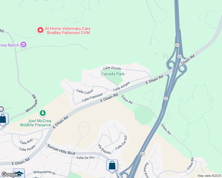 map of restaurants, bars, coffee shops, grocery stores, and more near 1553 Calle Artigas in Thousand Oaks