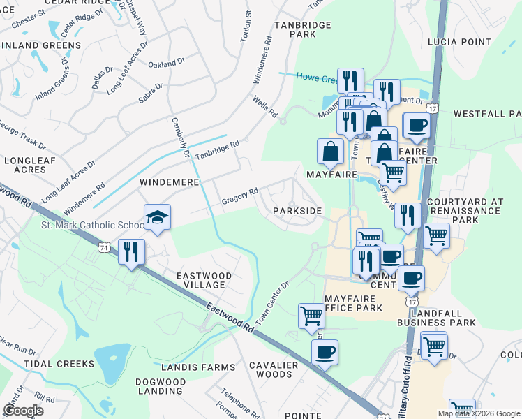 map of restaurants, bars, coffee shops, grocery stores, and more near 6525 Chalfont Circle in Wilmington