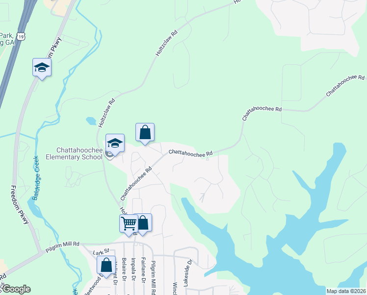 map of restaurants, bars, coffee shops, grocery stores, and more near 3295 Chattahoochee Road in Cumming