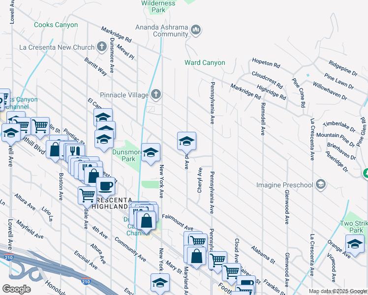 map of restaurants, bars, coffee shops, grocery stores, and more near 3302 Paraiso Way in Glendale