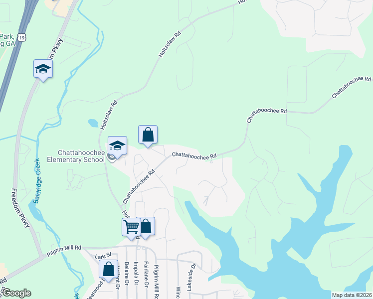 map of restaurants, bars, coffee shops, grocery stores, and more near 3295 Chattahoochee Rd in Cumming