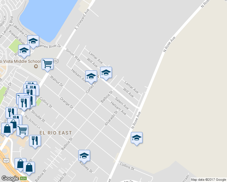 map of restaurants, bars, coffee shops, grocery stores, and more near 718 Simon Way in Oxnard