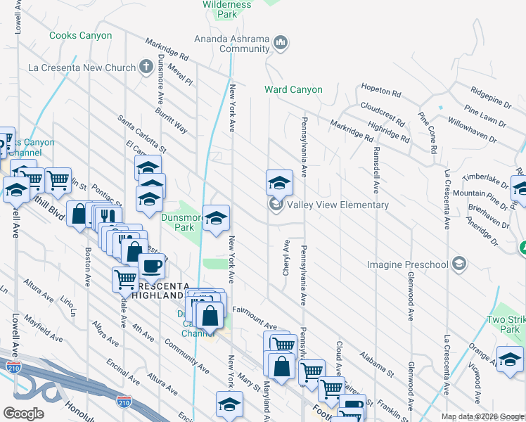 map of restaurants, bars, coffee shops, grocery stores, and more near 3302 Paraiso Way in Glendale