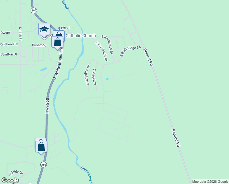 map of restaurants, bars, coffee shops, grocery stores, and more near 2201 East Rimstone Drive in Show Low