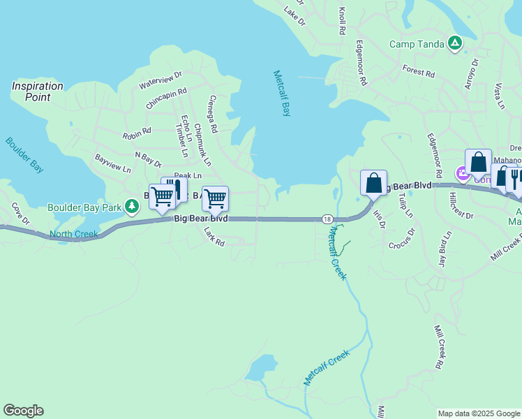 map of restaurants, bars, coffee shops, grocery stores, and more near 773 Cienega Road in Big Bear Lake