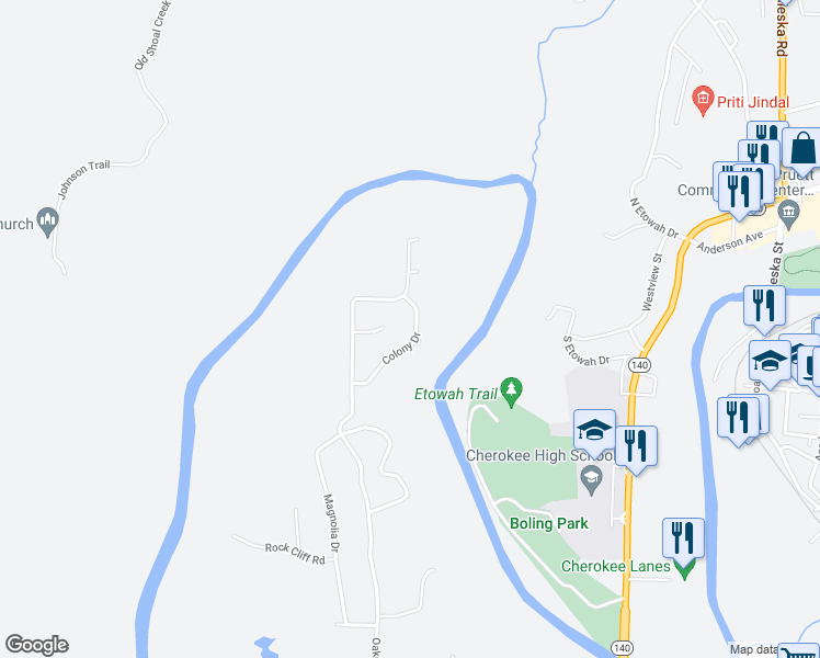 map of restaurants, bars, coffee shops, grocery stores, and more near 2198 Colony Drive in Canton