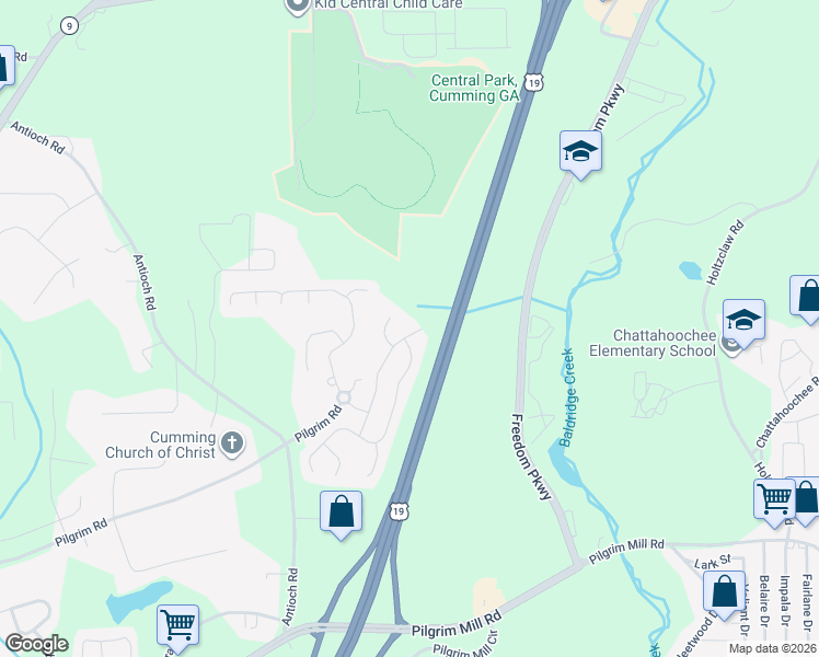 map of restaurants, bars, coffee shops, grocery stores, and more near 3125 Englewood Drive in Cumming
