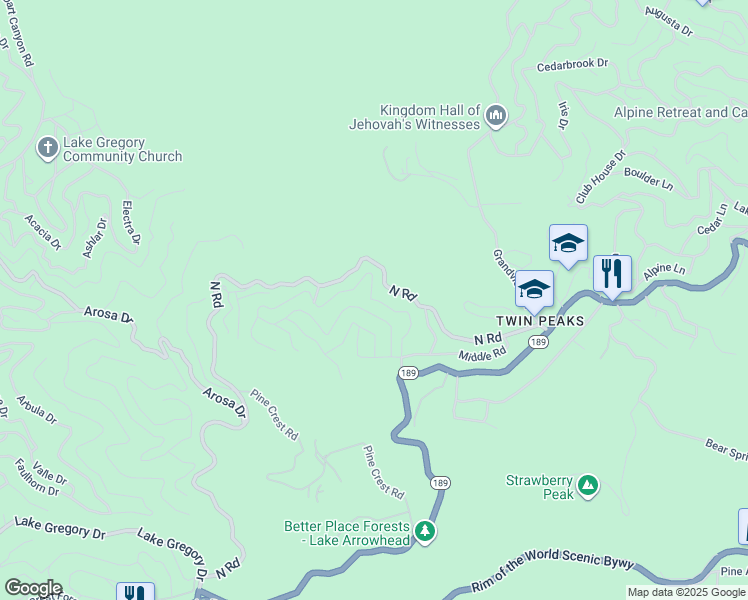 map of restaurants, bars, coffee shops, grocery stores, and more near 23657 Lo Lane in San Bernardino County