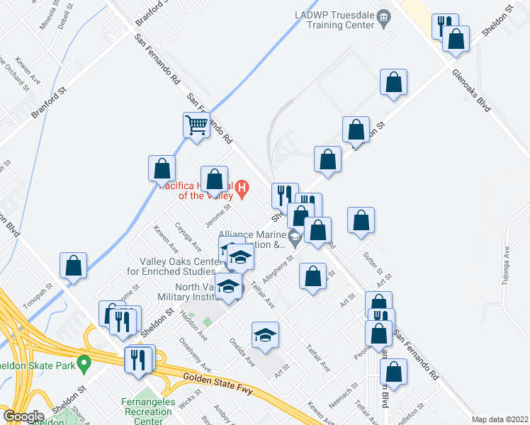 map of restaurants, bars, coffee shops, grocery stores, and more near 9363 Ilex Avenue in Los Angeles