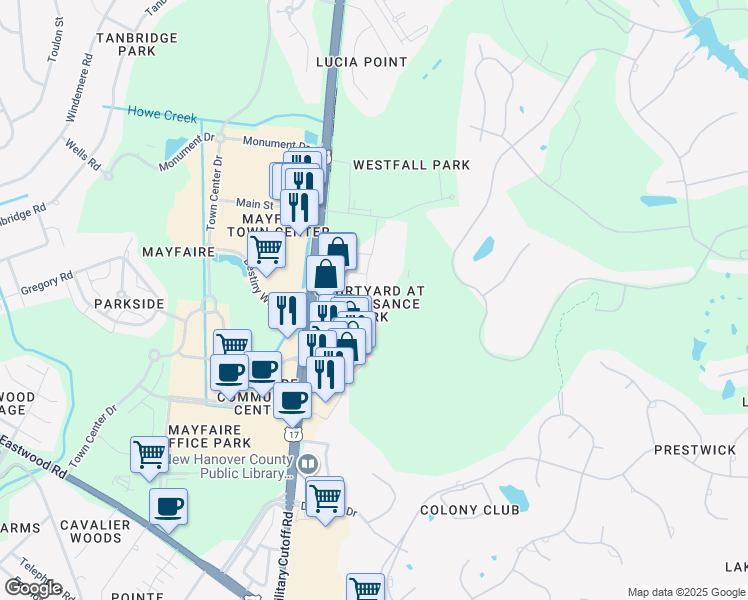 map of restaurants, bars, coffee shops, grocery stores, and more near 1027 Ashes Drive in Wilmington