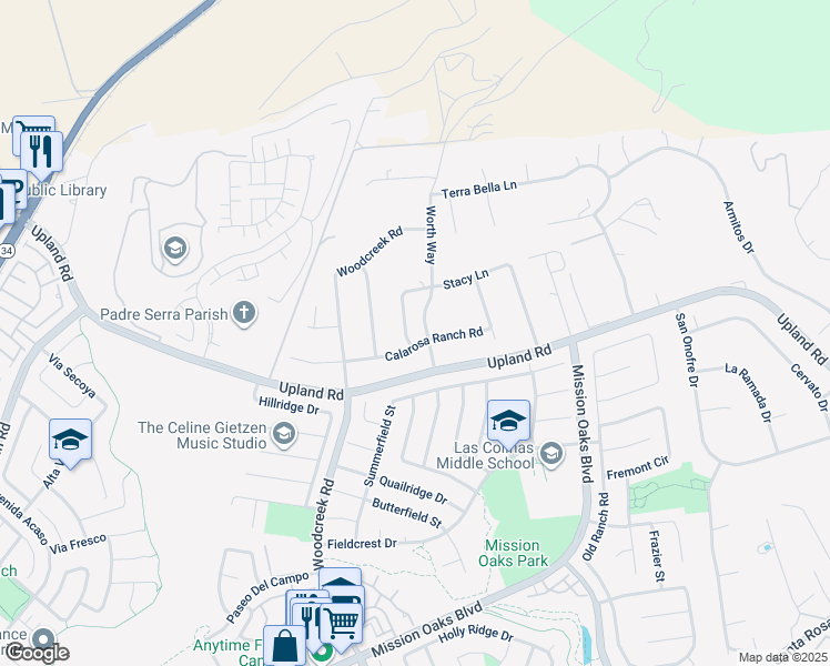 map of restaurants, bars, coffee shops, grocery stores, and more near 2130 Rosa Vista Terrace in Camarillo