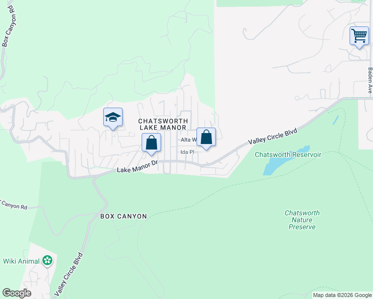 map of restaurants, bars, coffee shops, grocery stores, and more near 23329 Ida Place in Los Angeles County