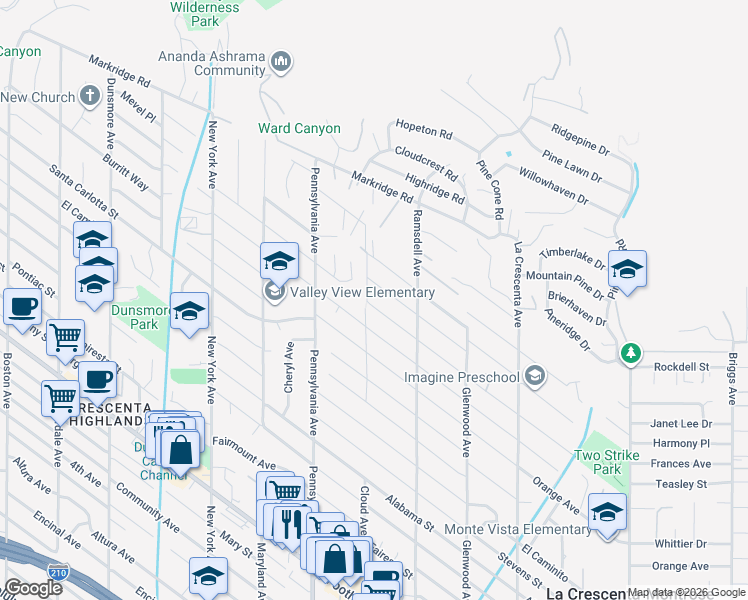 map of restaurants, bars, coffee shops, grocery stores, and more near 3061 Henrietta Avenue in La Crescenta-Montrose