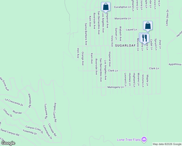 map of restaurants, bars, coffee shops, grocery stores, and more near 720 Kern Avenue in Big Bear