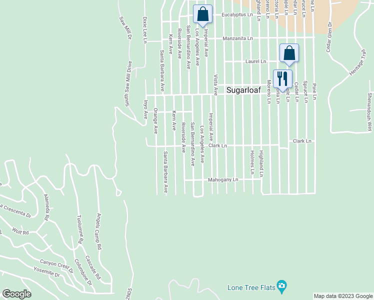 map of restaurants, bars, coffee shops, grocery stores, and more near 721 Riverside Avenue in Big Bear