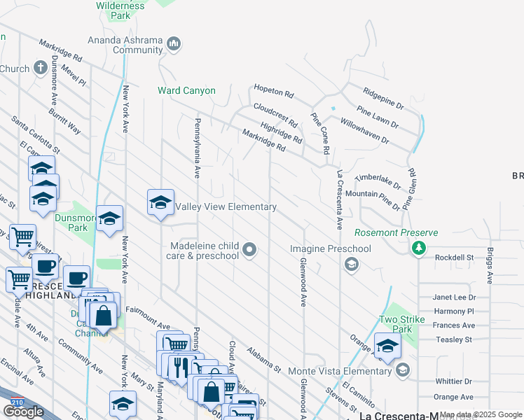 map of restaurants, bars, coffee shops, grocery stores, and more near 3011 Frances Avenue in La Crescenta-Montrose