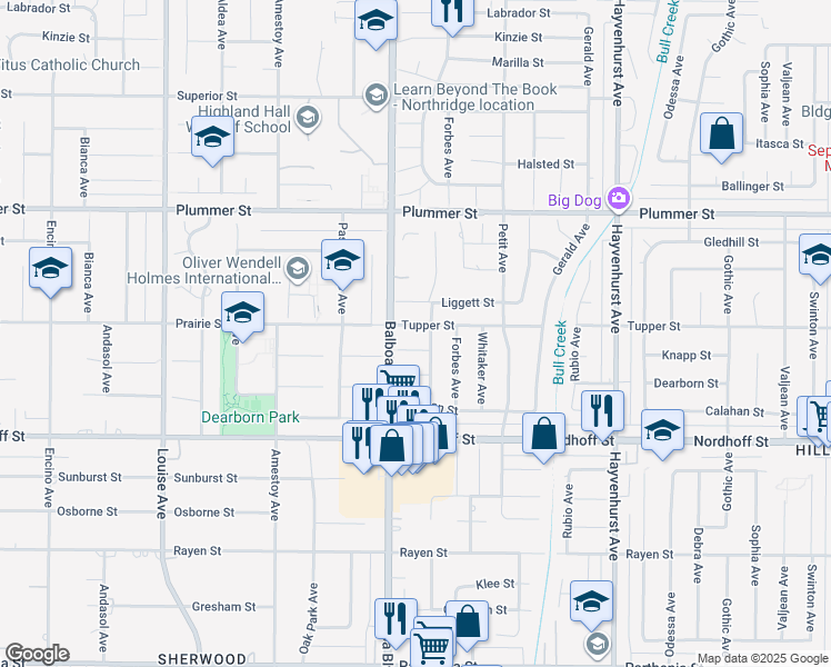 map of restaurants, bars, coffee shops, grocery stores, and more near 16944 Tupper Street in Los Angeles