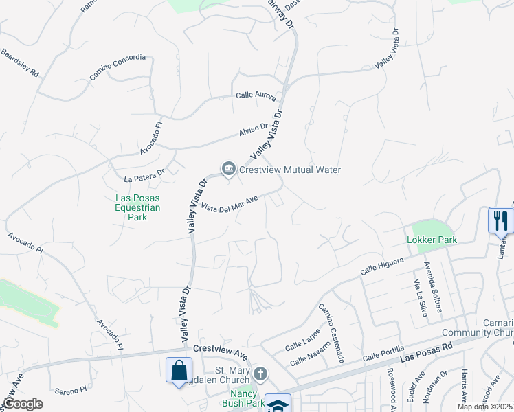 map of restaurants, bars, coffee shops, grocery stores, and more near 340 Vista Del Mar Avenue in Camarillo