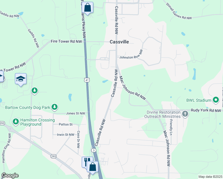 map of restaurants, bars, coffee shops, grocery stores, and more near 1535 Cassville Road Northwest in Cartersville