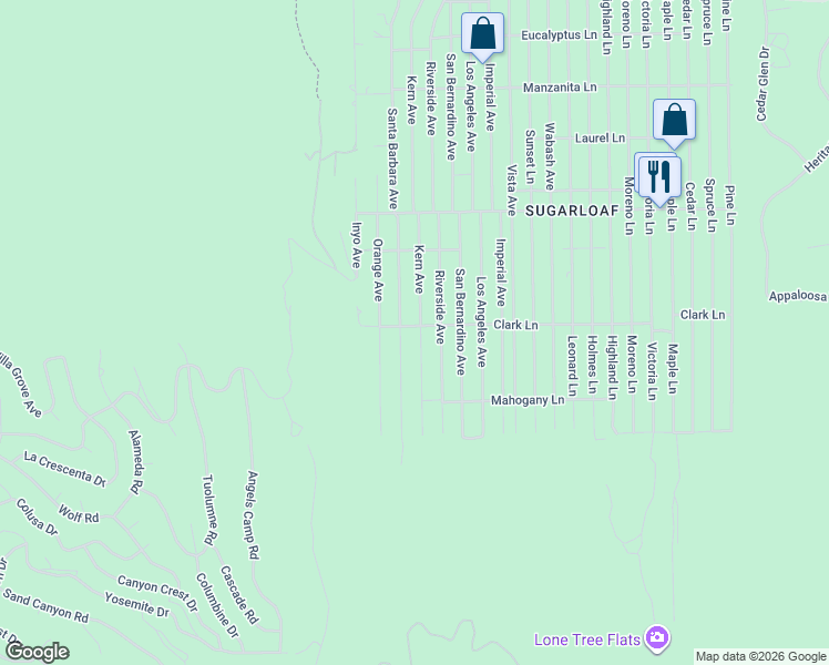 map of restaurants, bars, coffee shops, grocery stores, and more near 720 Kern Avenue in Big Bear