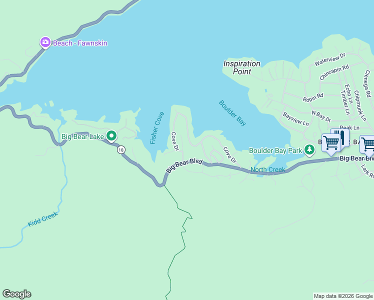 map of restaurants, bars, coffee shops, grocery stores, and more near 38602 Talbot Drive in Big Bear Lake