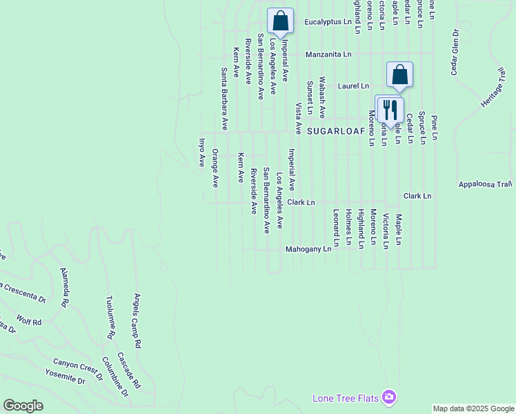 map of restaurants, bars, coffee shops, grocery stores, and more near 721 Riverside Avenue in Big Bear