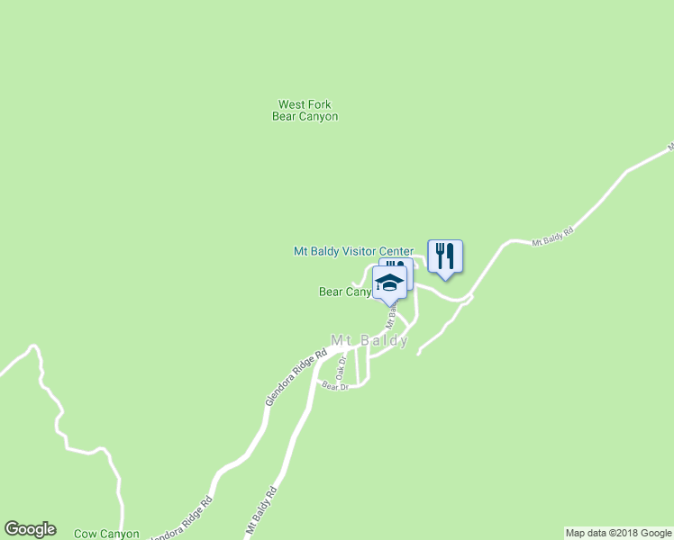 map of restaurants, bars, coffee shops, grocery stores, and more near Shaw Avenue in Mount Baldy