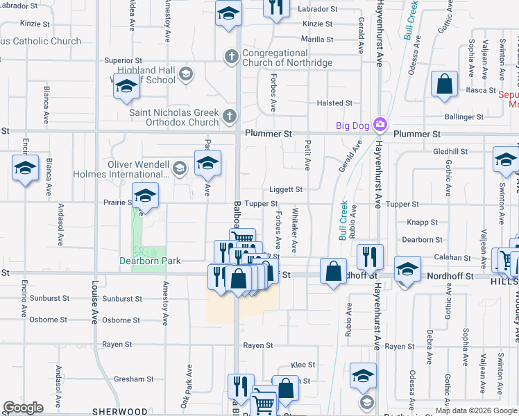 map of restaurants, bars, coffee shops, grocery stores, and more near 16944 Tupper Street in Los Angeles