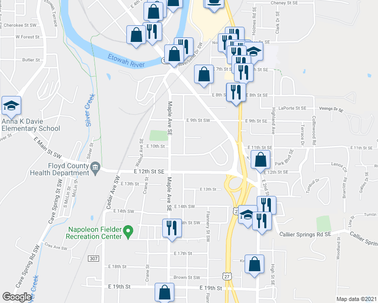 map of restaurants, bars, coffee shops, grocery stores, and more near 203 East 10th Street in Rome