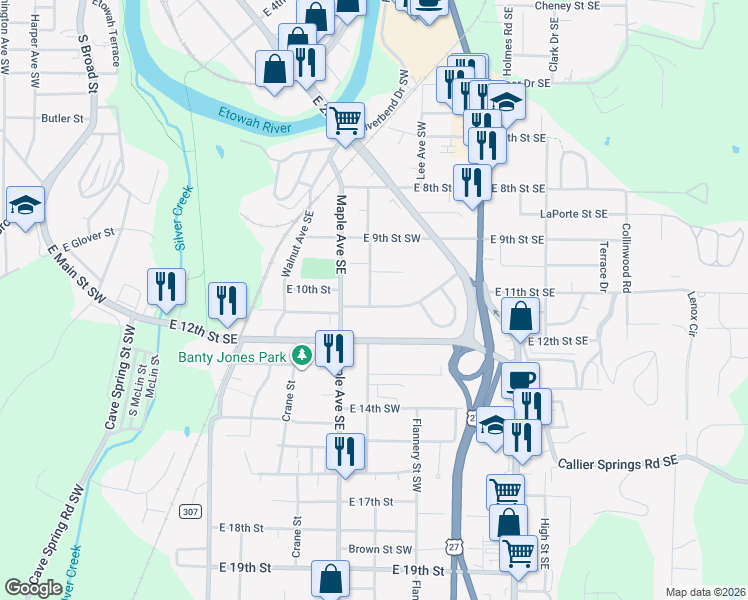 map of restaurants, bars, coffee shops, grocery stores, and more near 203 East 10th Street in Rome
