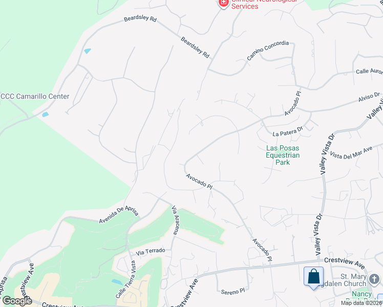 map of restaurants, bars, coffee shops, grocery stores, and more near 365 Avocado Place in Camarillo