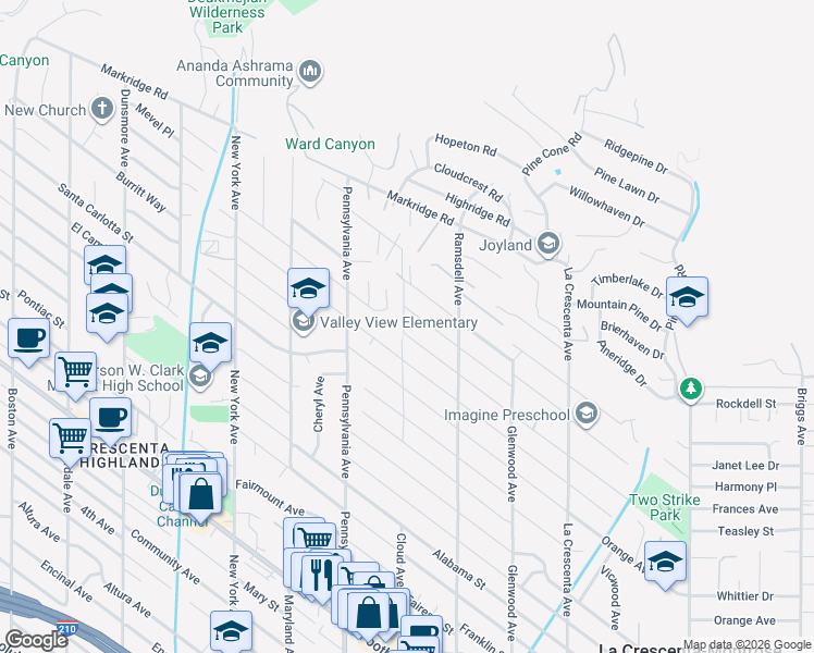map of restaurants, bars, coffee shops, grocery stores, and more near 3061 Henrietta Avenue in La Crescenta-Montrose