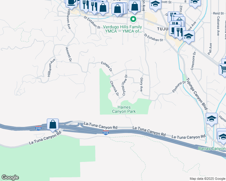 map of restaurants, bars, coffee shops, grocery stores, and more near 9409 Charrick Drive in Los Angeles