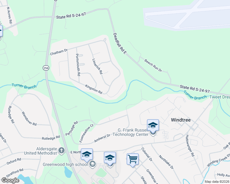 map of restaurants, bars, coffee shops, grocery stores, and more near 111 Runnymeade Court in Greenwood